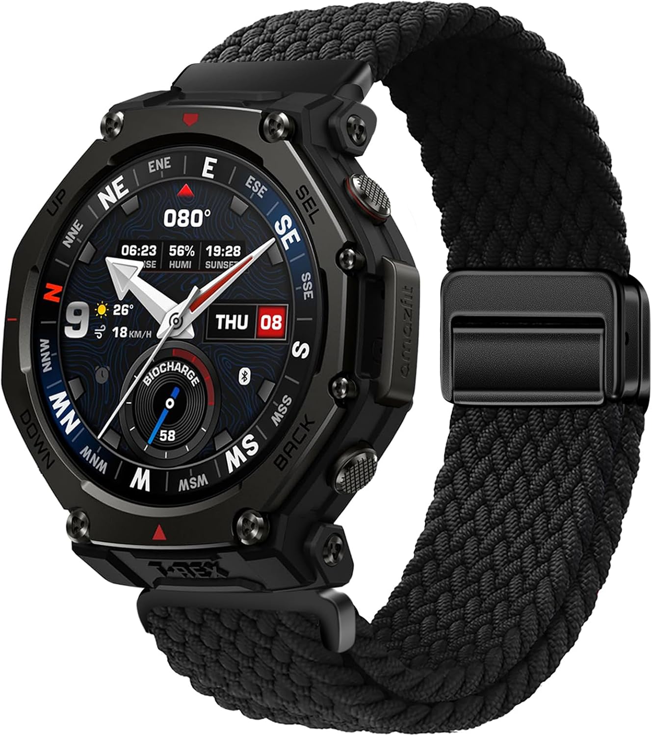 PONATTENO Replacement Band Compatible for Amazfit T-rex 3 Pro 48mm Smart Watch Band Replacement Strap Elastic Braided Replacement Strap Magnetic Suction Mount Easy Installation Breathable Stepless