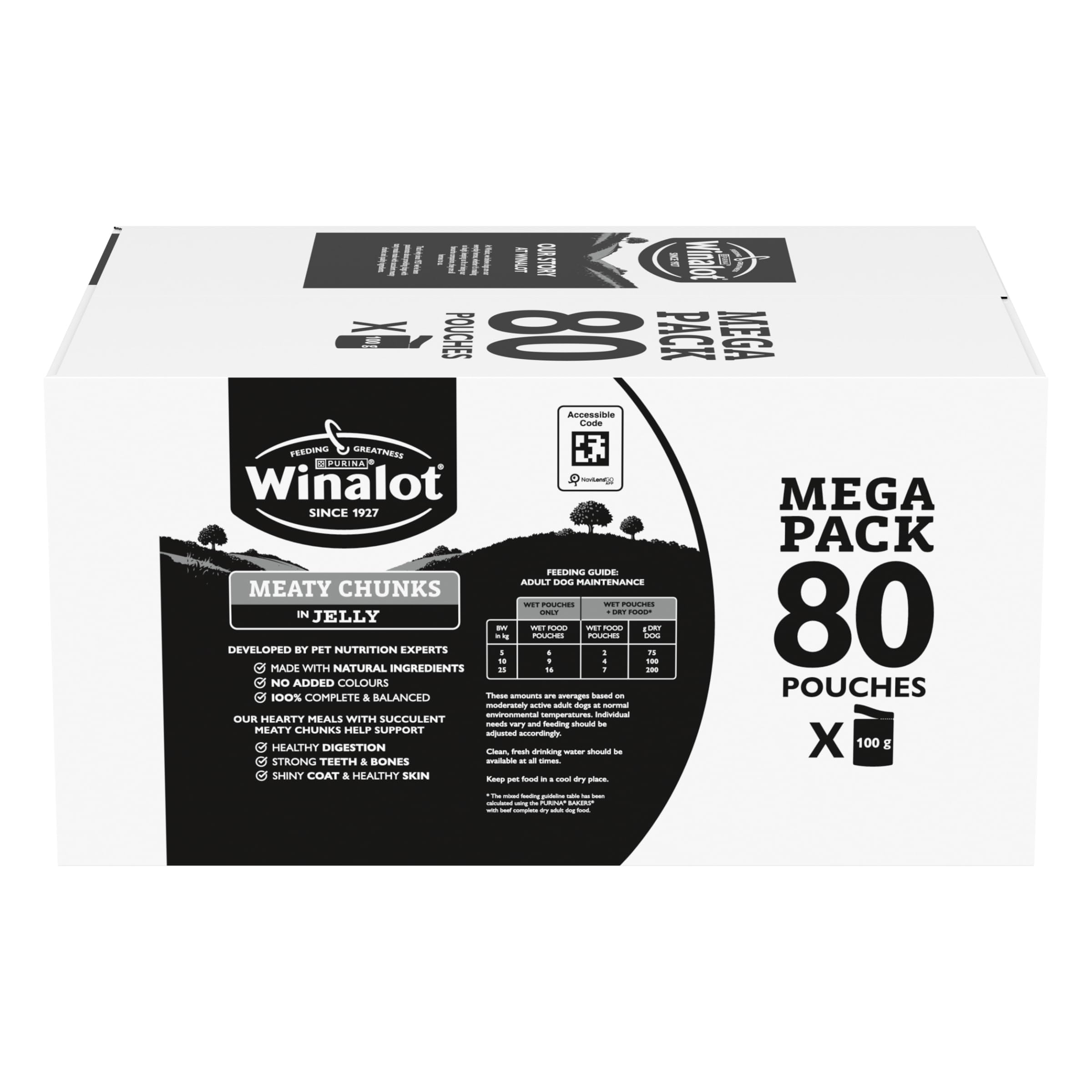 WINALOT Meaty Chunks Adult Wet Dog Food Mixed in Jelly Beef, Chicken, Lamb 80x100g Pouches