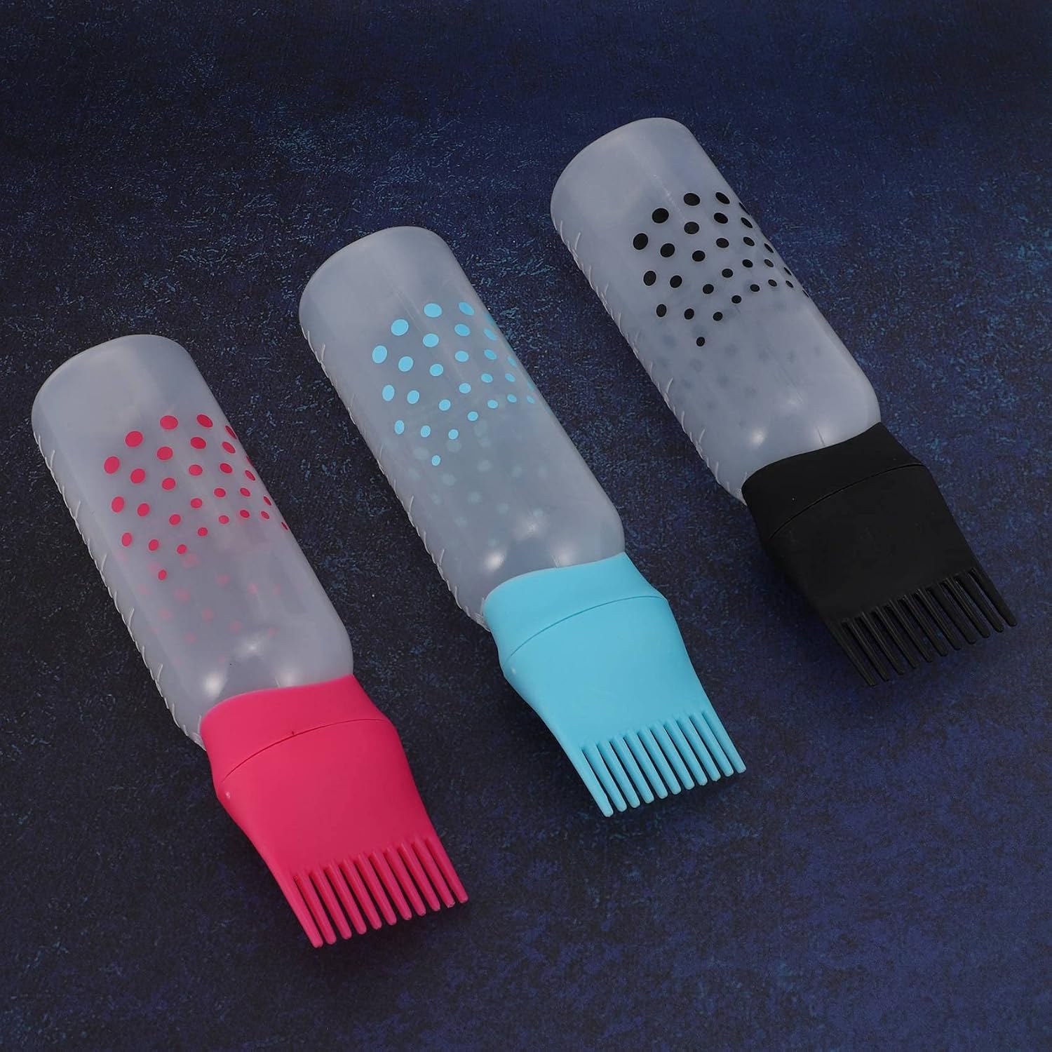 Wobekuy 3 Pcs Hot Hair Color Applicator Bottles,Root Comb Applicator Bottle, Hair Dye Bottle Applicator Brush Dispensing Salon Hair Coloring Dyeing (Pink + Blue + Black), 275306 : Beauty & Personal Care