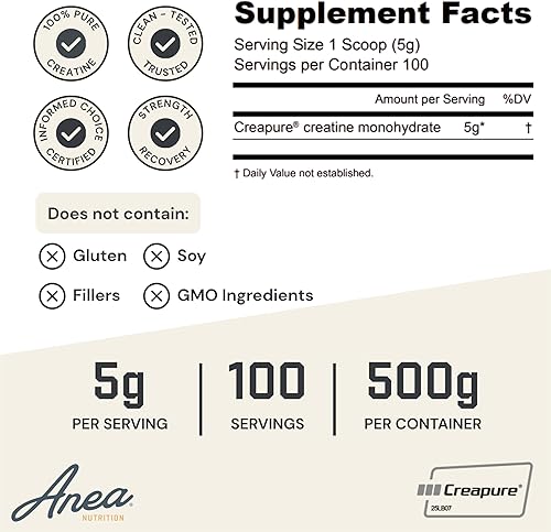 Miniatura 3 de Monohidrato de creatina de Anea - Sin sabor  0.18 oz Creapure por porción  Apoya la energía muscular, fuerza y recuperación  Puro y sin relleno