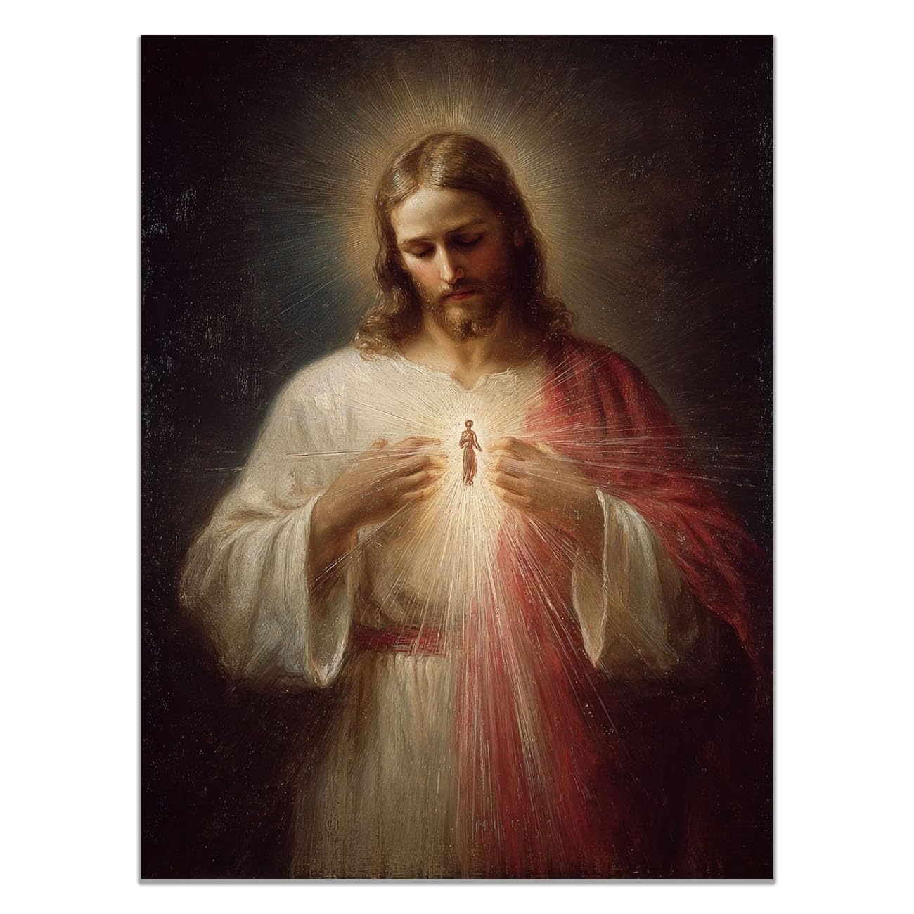 QUSAAOU Canvas Wall Art Jesus Minimalist Portrait Jesus icture Christianity Cross Poster Print Painting for Living Room Bedroom Prayer Room Home Decorate(sepia)-80x120cm Unframed