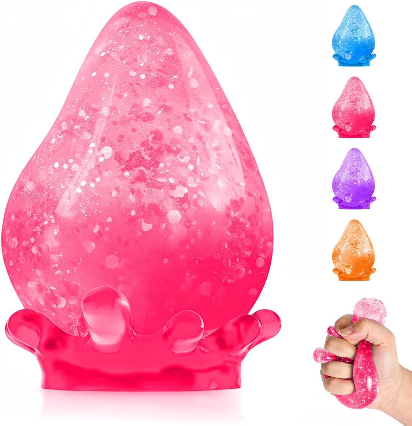 Raindrop Squishy Stress Ball, Soft Glitter Slow Rise Dumpling Squishies Fidget Toy, Stretch, Squeeze Toys, Sensory Stress Balls for Stress Relief (Pink)
