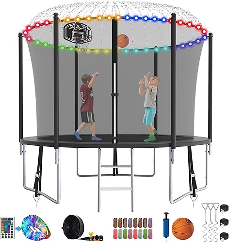 SKYUP Tranpoline 1500LBS 16 15 14 12 10 8 FT Tranpoline for 7-10 Kids and Adults, Windproof Outdoor Tranpoline with Enclosure Net, Basketball Hoop,