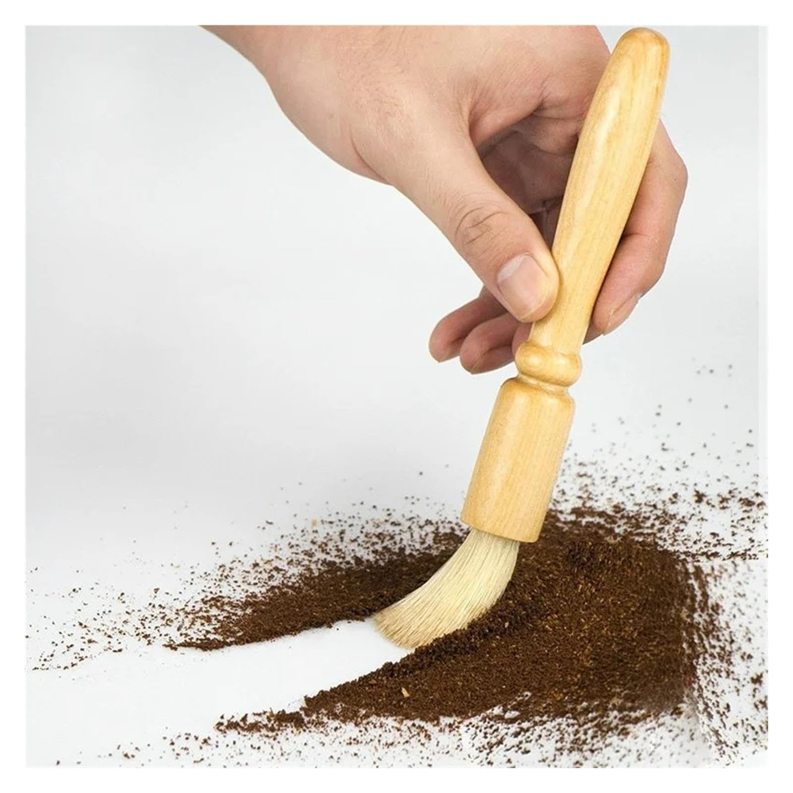 Spazzola per macchina da caffè con manico in legno e setole naturali