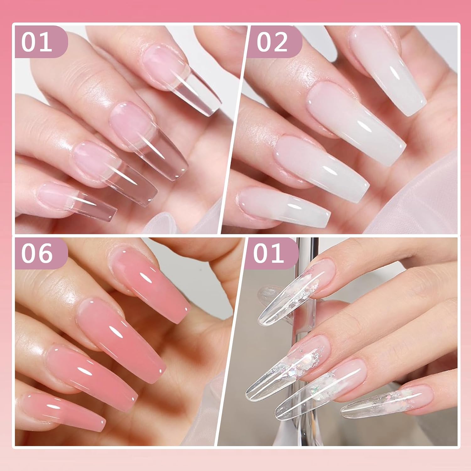 SUTOKAKA Poly Gel Nail Kit, 3 Colors Clear White Pink Extension Gel with Slip Solution Dual Nail Forms Dual-Ended Brush, Strong Builder Enhancement Starter Kit for DIY Nail Art Salon Home Use