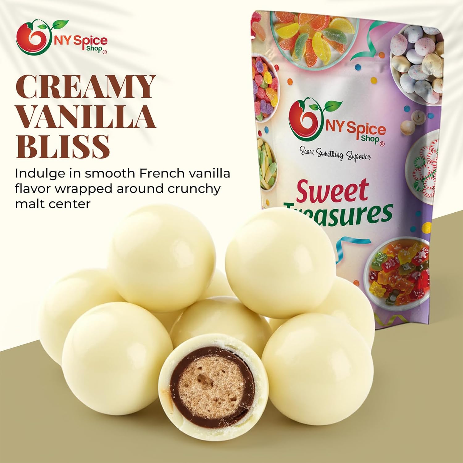 NY Spice Shop French Vanilla Chocolate Malt Balls - 1 Pound Festive Malted Milk Candy Holiday Gifts - Chocolate Malted Milk Ball - Dark Chocolate Malt Ball Party Snack & Decoration