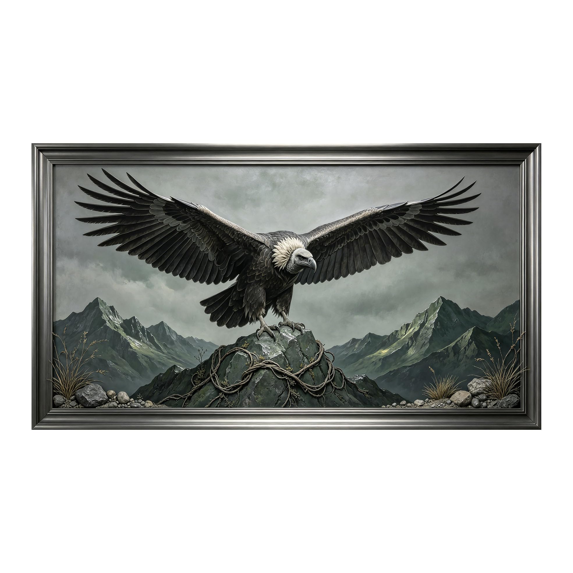 Yzpallescene 3D 3D Framed Wall Art 50cm×90cm Majestic Eagle Mountain Landscape Oil Painting Large Size SelfAdhesive Removable Wall Decor Prints Artwork for Living Room Bedroom Office