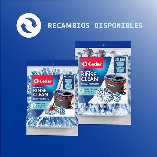 Vista 11 de O-Cedar RinseClean - Sistema de trapeador giratorio y cubo + 2 cabezales de fregona adicionales, limpia con agua, elimina el 99% de las bacterias
