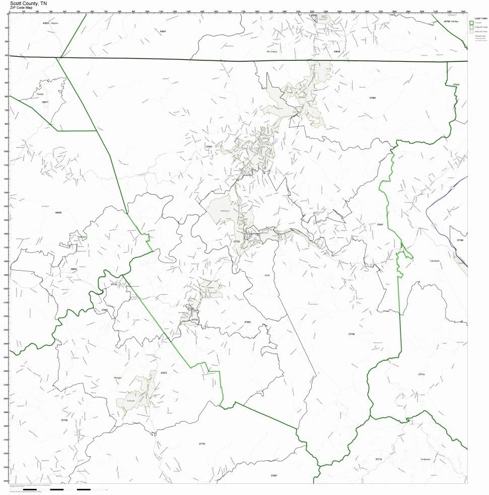 Working Maps Scott County, Tennessee TN ZIP Code Map Not