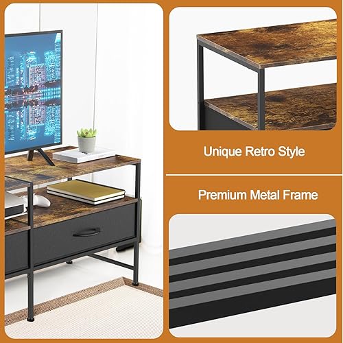 Miniatura 6 de Soporte de TV para TV de 50 pulgadas, consola de TV industrial para sala de estar, centro de entretenimiento de 3 niveles con toma de corriente,