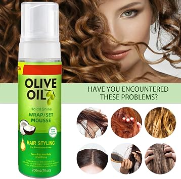 Olive Oil Styling Mousse,Natural Moisturizing Hair Mousse,Hair Styling Non-Greasy Hair Cream,Multi-Purpose Hair Fluffy And Curling Tool for Hydration Nourishing,200ML