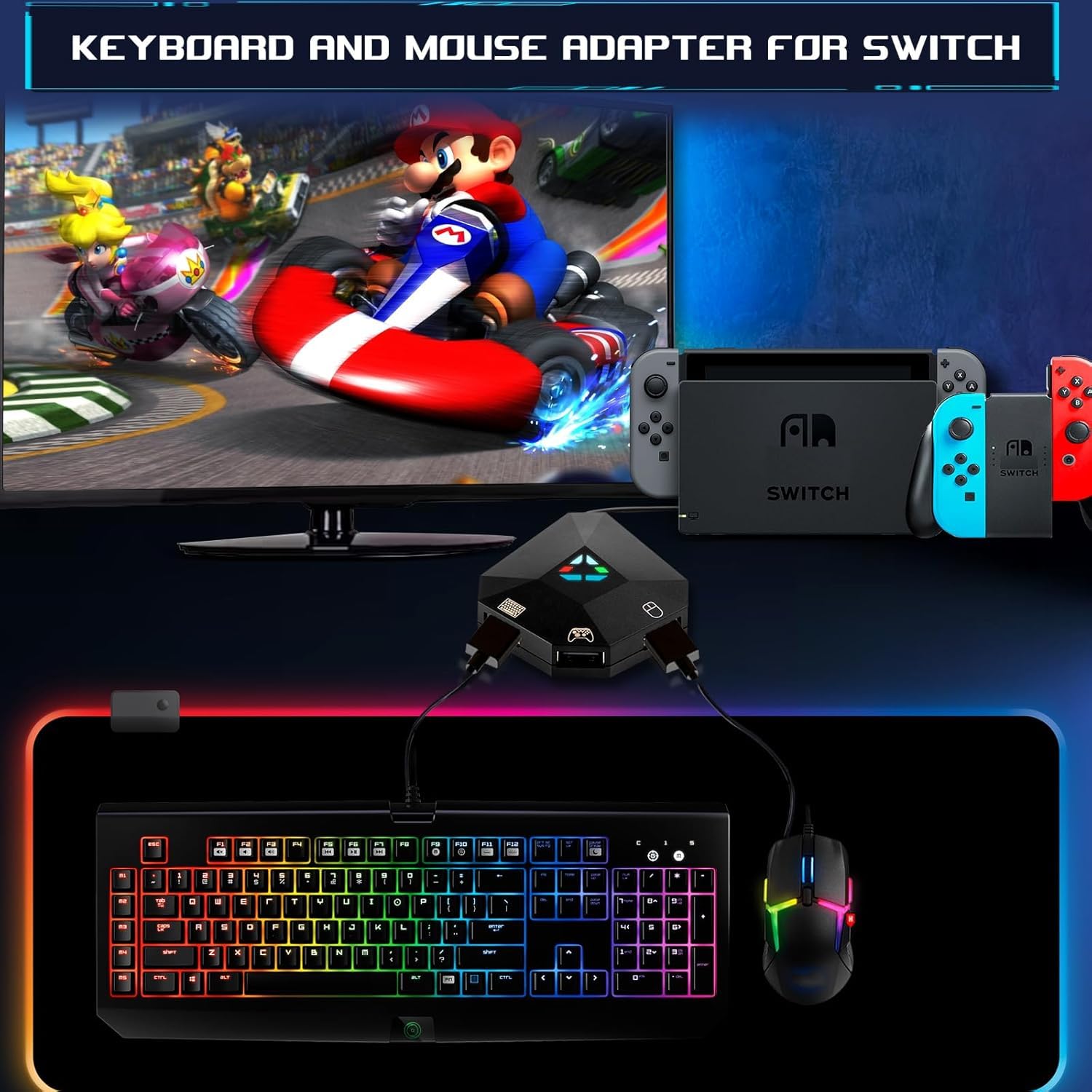 Tastatur und Maus Adapter für Nintendo Switch/PS4/PS3/Xbox One/Xbox 360 Consoles, Gaming Tastatur Maus konverter Support Custom Mapping & Mouse Sensitivity Adjustment