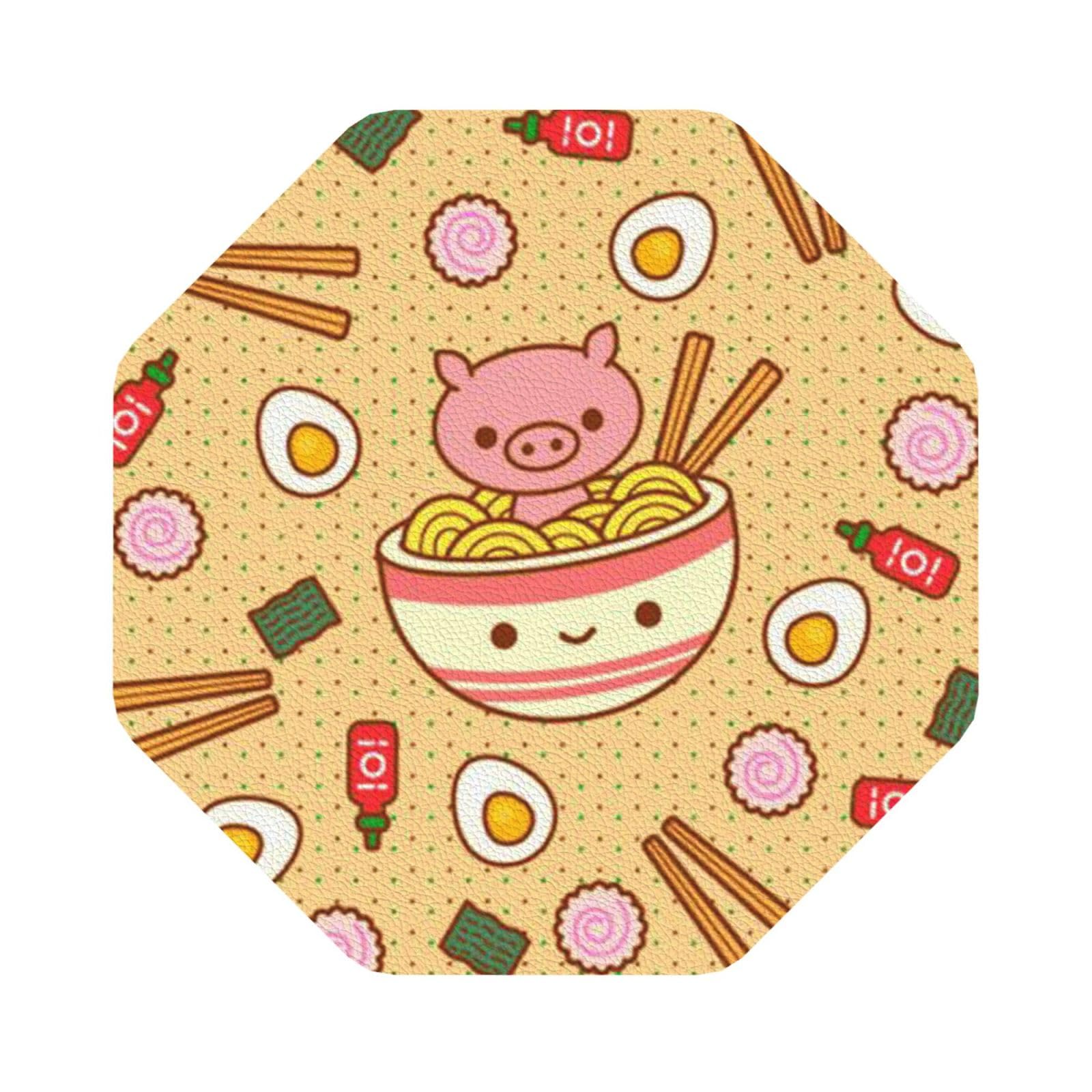 Delicious Sweet Ramen PU Leather Coasters Set of 6 Octagon Drink Coasters