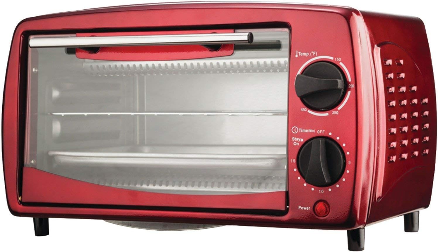 Brentwood TS-345R Toaster Oven Stainless Steel, 4-Slice, Red (Renewed)