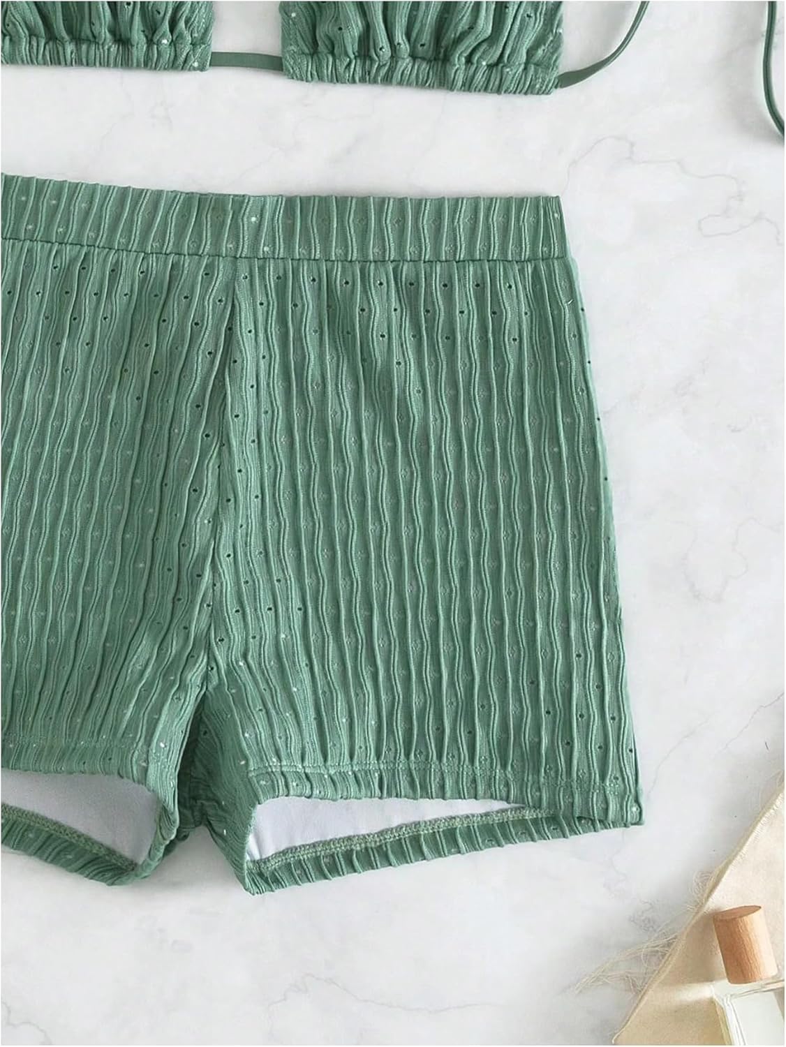 COZYEASE Women's 2 Piece Swimsuits Halter Triangle Top with High Waisted Shorts Bathing Suits Bikini Sets - Image 3