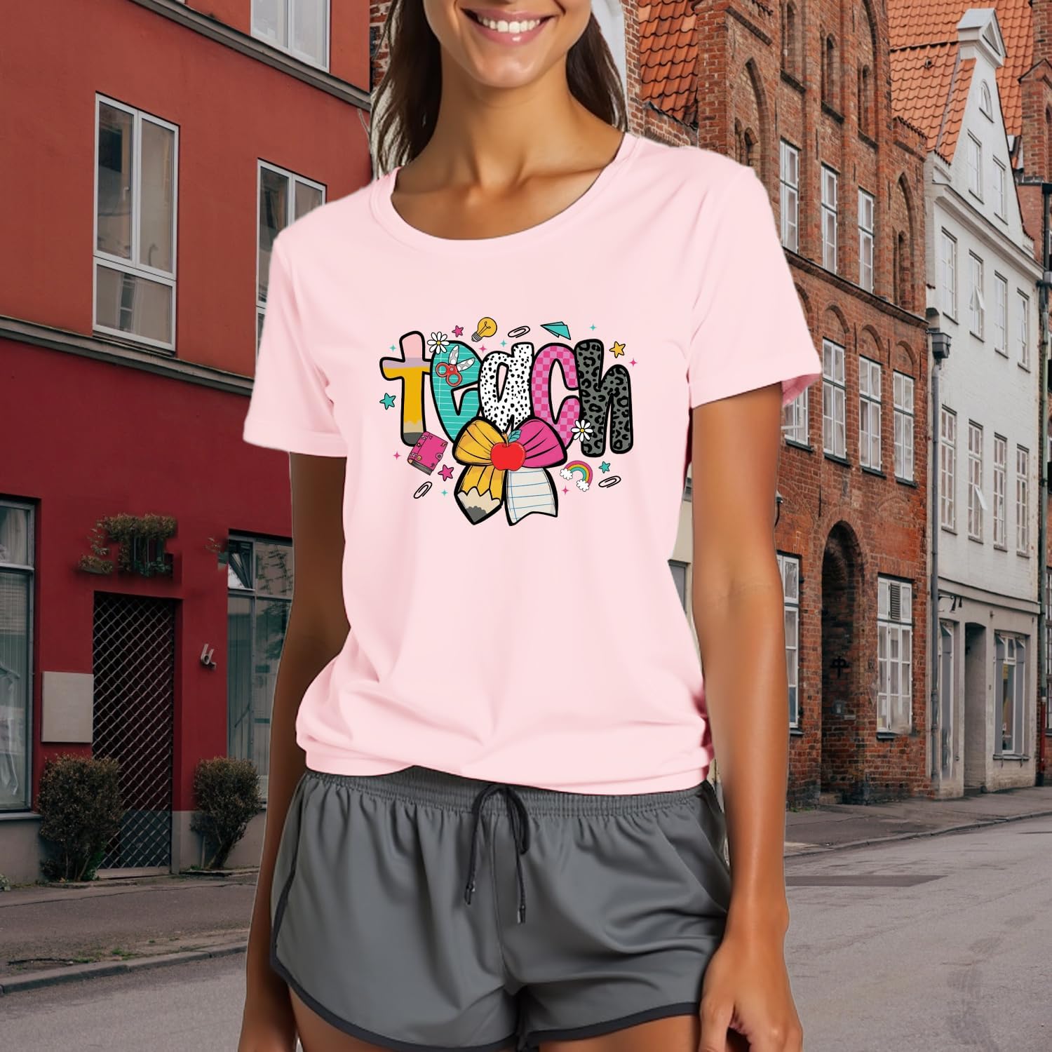 Teacher Shirts for Women Teach Teaching Tshirts Bow Pencil Shirt Teacher Life Tee Tops - Image 5