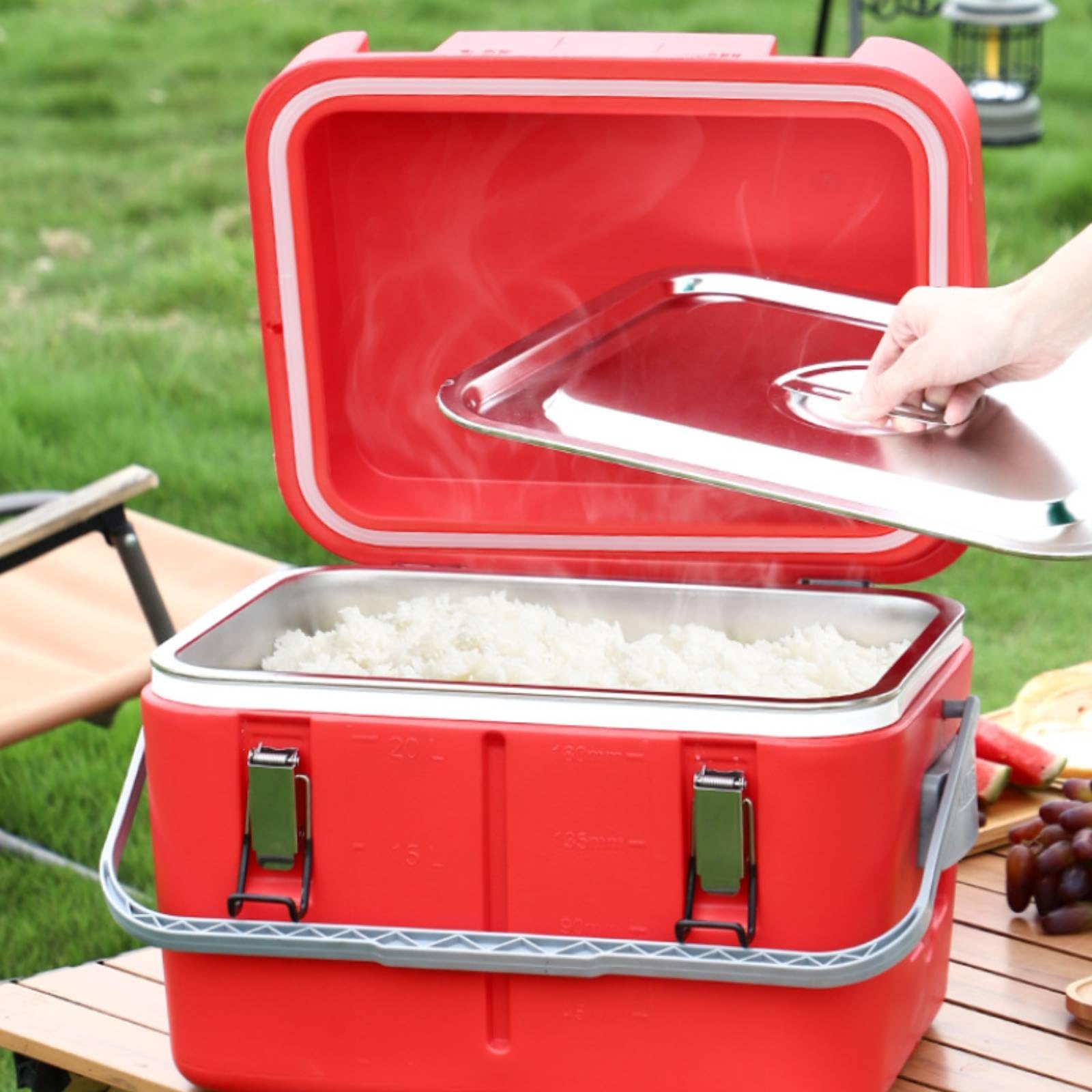 Isolierbox mit Edelstahleinsatz Isoliert Kühlbox mit Tragegriff Tragbar Isolierbehälter Metalldeckel für Autofahrten, Picknick