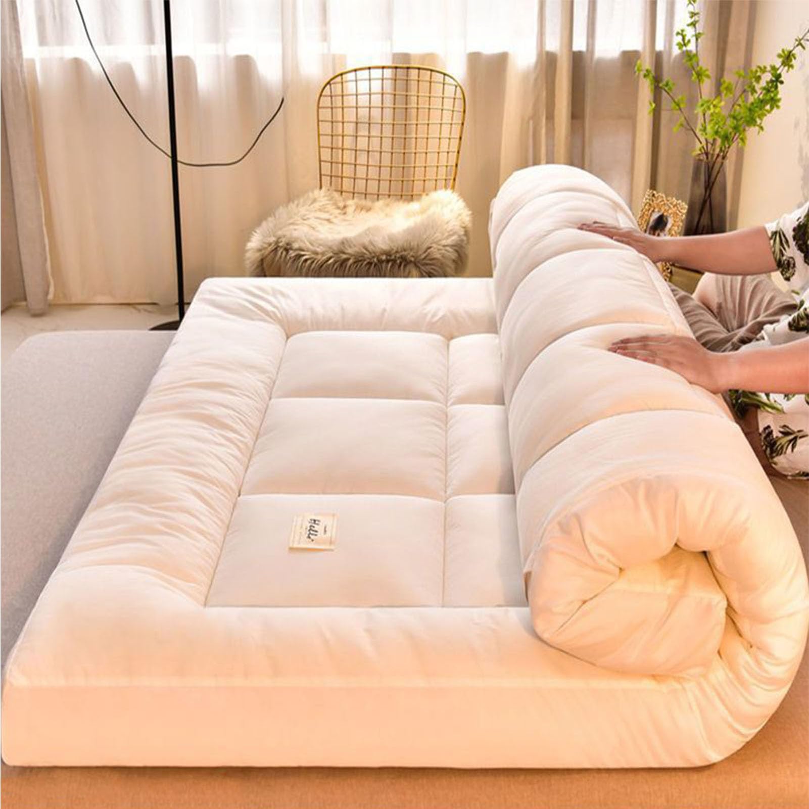 TFDRSEXVD Materasso Letto futon Matrimoniale e Singolo Pieghevole e Arrotolabile. materassi da Terra futon Trapuntato salvaspazio | Bed Ground,Bianca,120x200cm