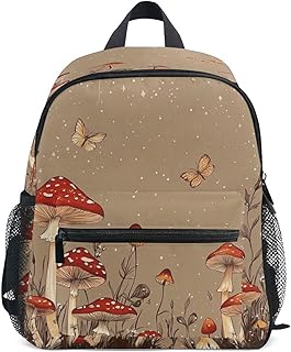 Wudan Red Mushrooms Puffball Brown Mini Backpack for Girls Bottle Pockets Preschool Kids Bookbags for Amusement Park M