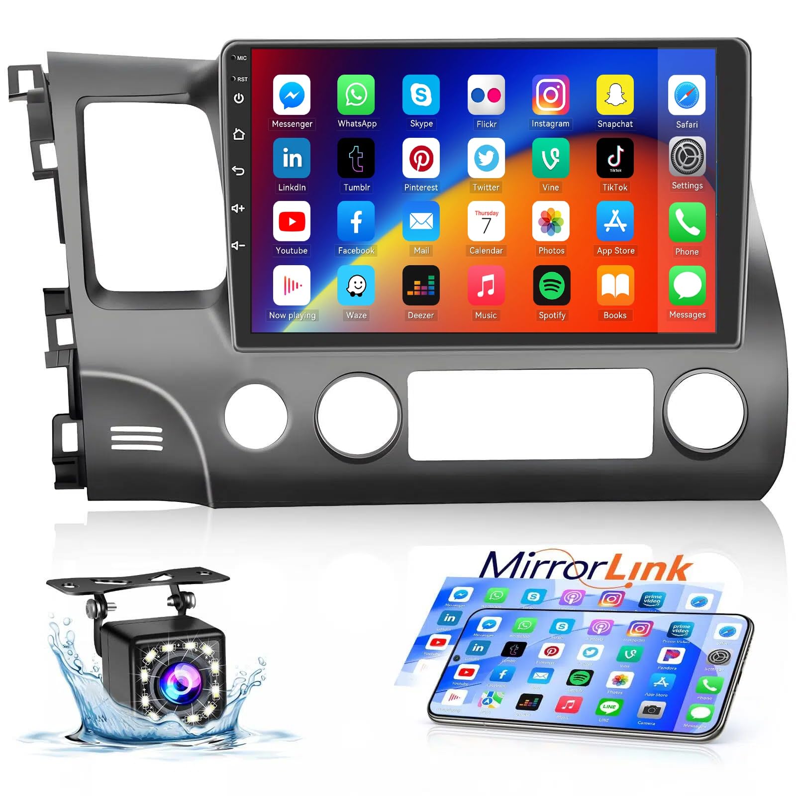 1+32G Hikity Android 15 Car Radio for Honda Civic 2006-2011, 10.1'' Touch Screen Stereo Bluetooth with GPS Navigation WiFi FM RDS Radio Dual USB AHD