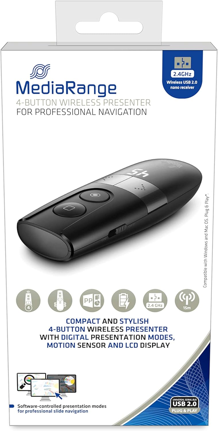 MediaRange Wireless Presenter Rf Black, Silver, W128288591 (Silver)