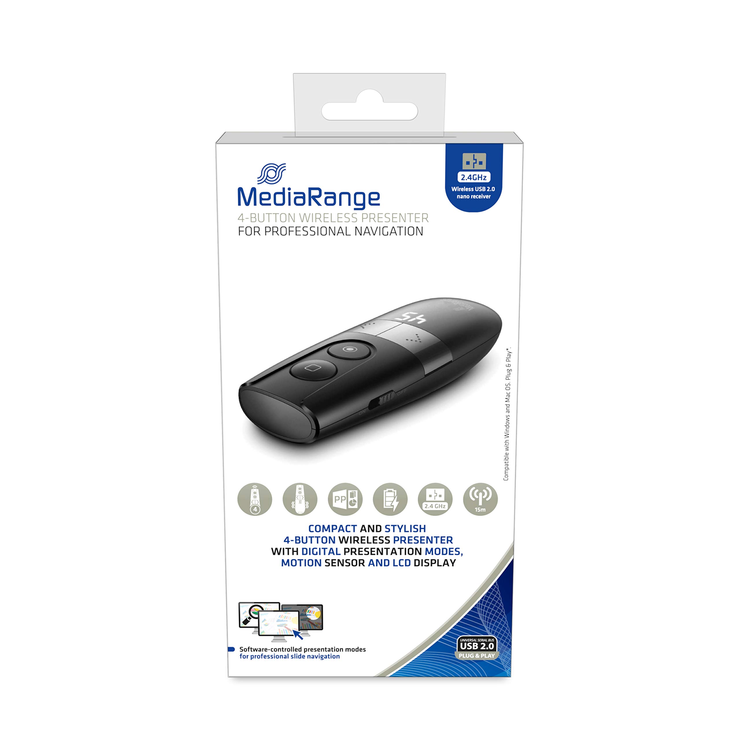 MediaRange Cyfrowy pilot zdalnego sterowania z 4 przyciskami, czarny/srebrny