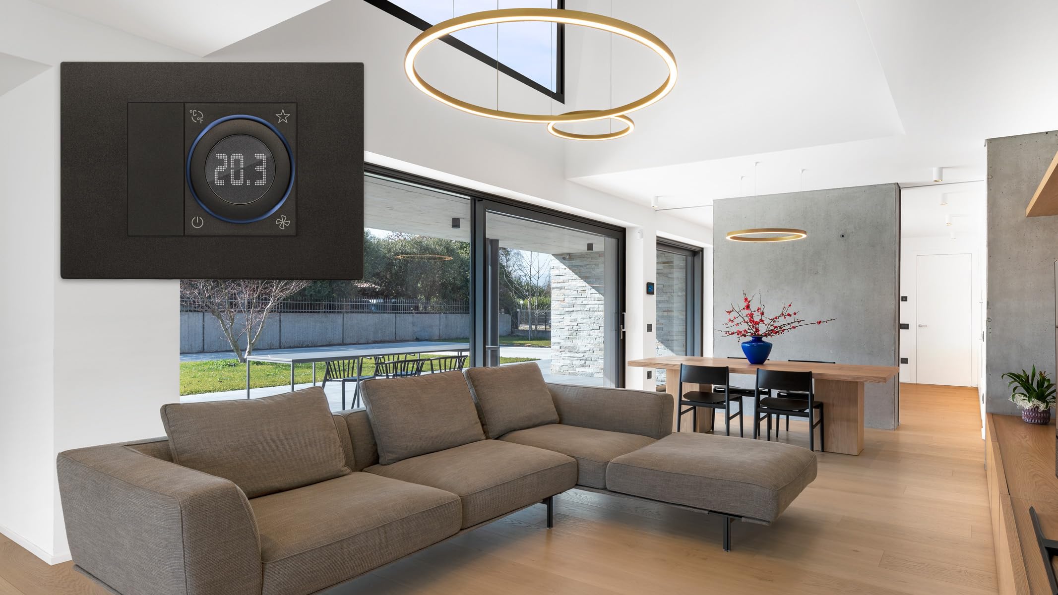 VIMAR 30811.G Linea Termostato Smart a rotella 2M, tecnologia IoT standard Bluetooth 5.0, ingresso per sensore di temperatura esterna, riscaldamento e condizionamento, alimentazione 100-240 V, nero