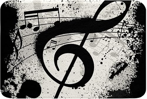 apular Tapete musical para baño, tapete de baño con notas musicales negras, tapete de baño con temática musical, tapete de baño, tapete de felpa