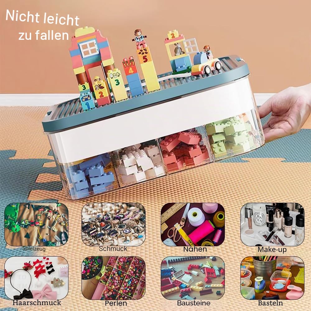 Aufbewahrungsbox für Lego Bausteine,Kisten Spielzeug Aufbewahrung mit Deckel,Sortierboxen Kleinteile Stapelbar (Zwei Ebenen-Gelb)
