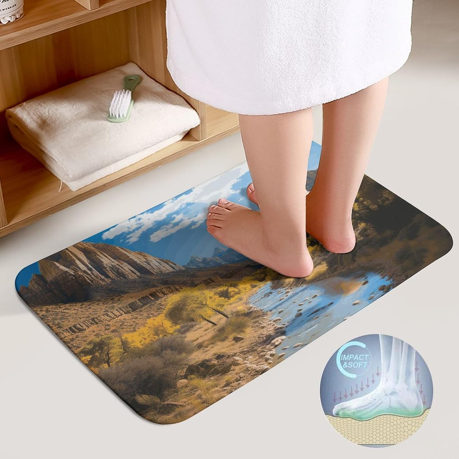 Bath Mat Set 2 Pieces Coral Velvet Bath Rug Non Slip Absorbent Microfiber Bathroom Rugs Quick Dry U-Shaped Toilet Rug Zion National Park Bathmat Washable Soft Carpet