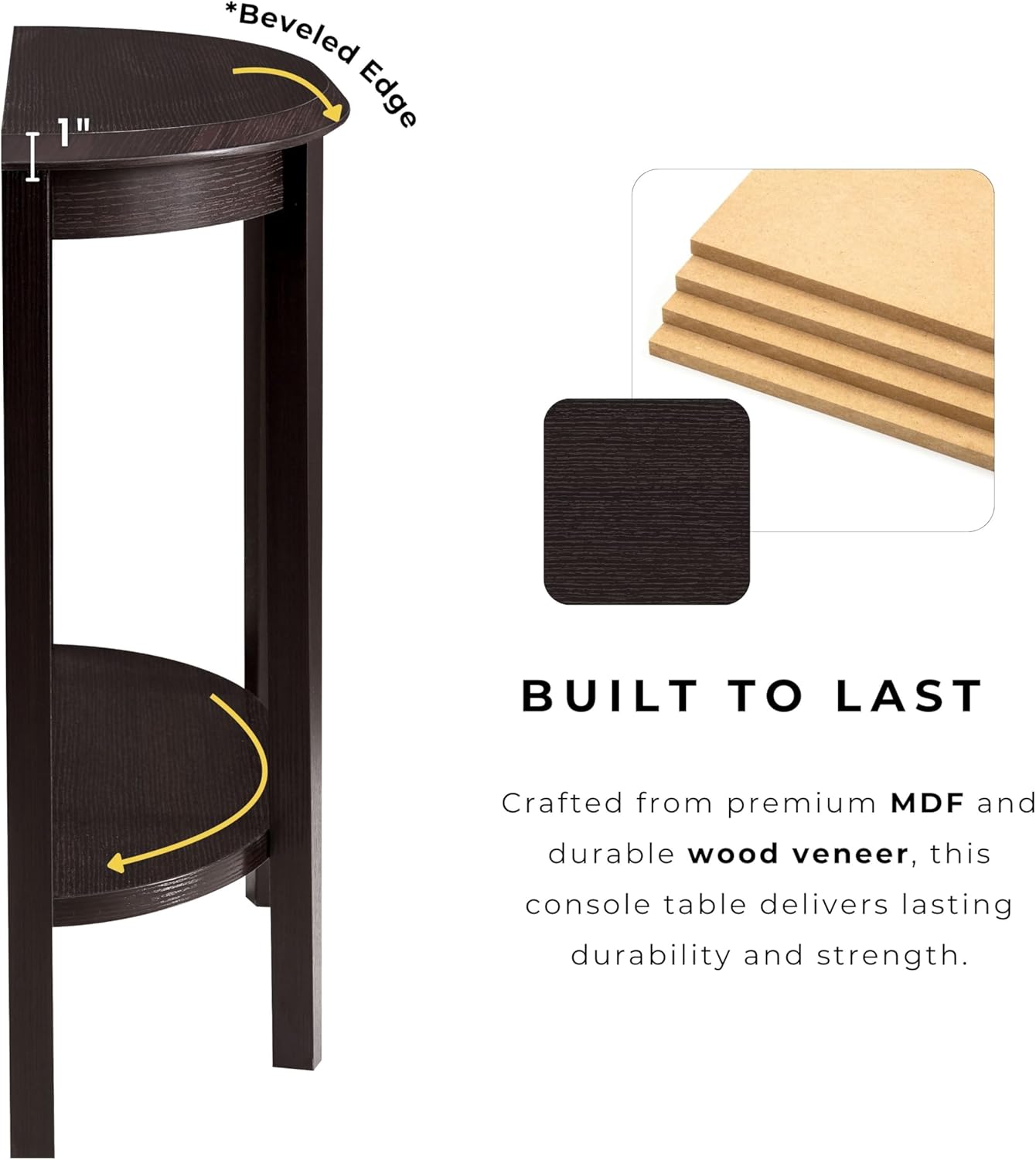 Homes: Inside + Out Payne Modern Half Moon Accent Console Table with Storage Shelf, Decorative Entryway Furniture for Living Room, Hallway, Entrance, Small Spaces, Cappuccino