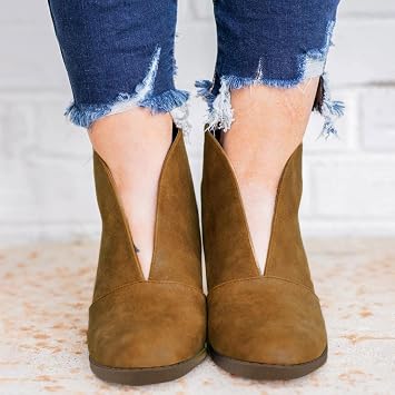 ZBYY Womens Pointed Toe Ankle Boots V Cut Back Zipper Chelsea Booties Slip On Chunky Low Heel Dressy Western Booties