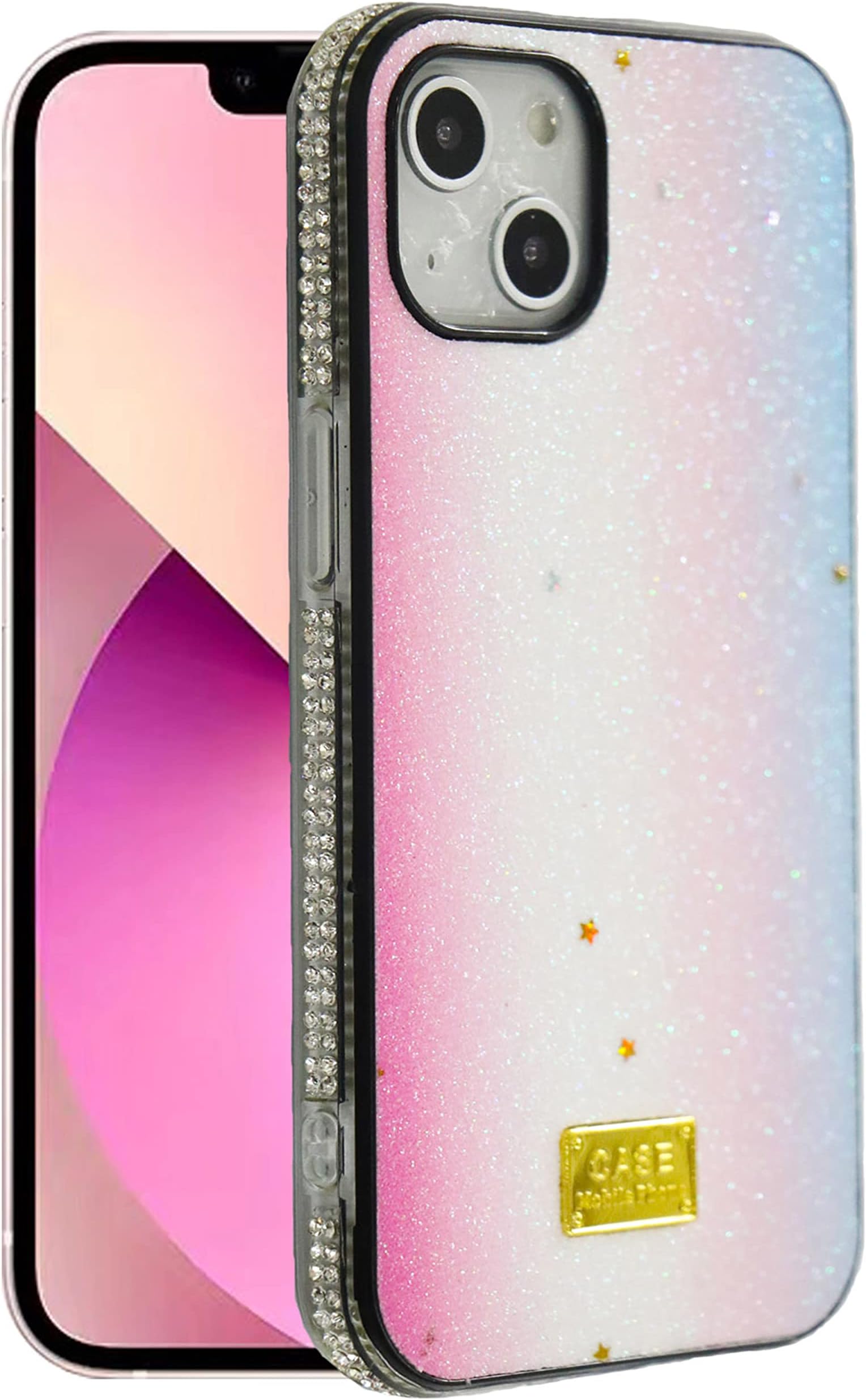 Umhlaba Compatible with iPhone 13 case Luxury Sparkly Glitter Bling Shiny Cases Gradient Girls Girly Cute Pretty for Women Phone Cover Bumper 5g 6.1 inch (Pink)