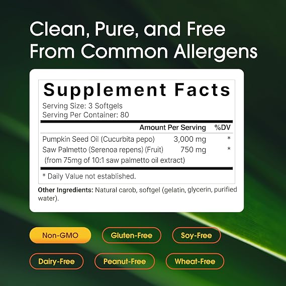 NatureBell Pumpkin Seed Oil 3,000mg with Saw Palmetto, 240 Softgels