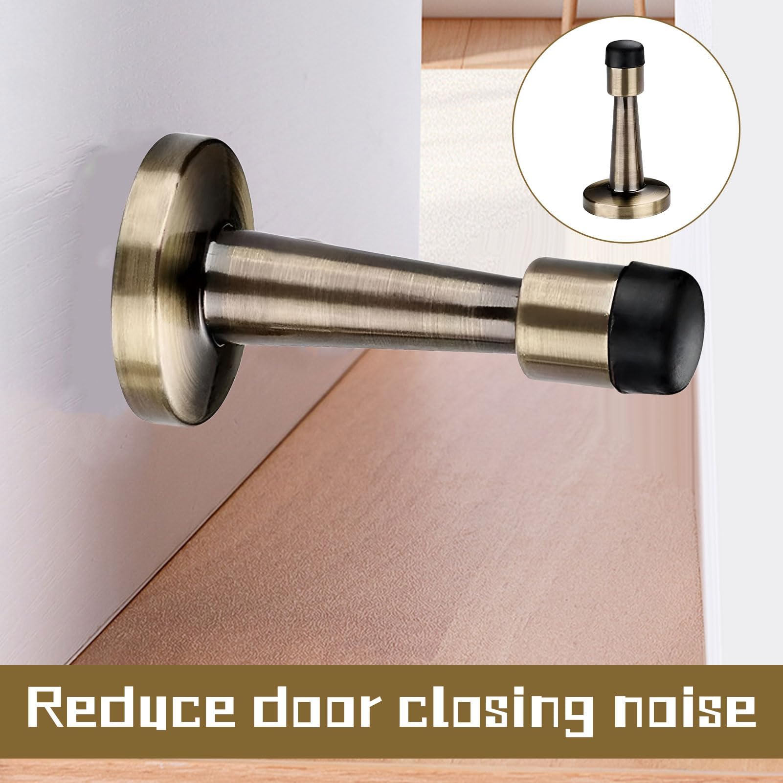 2PCS Brass Door Stopper,Wall Mounted Door Stopper with Rubber Bumper Tip,Antique Brass Door Dtop for Indoor Outdoor Hotel Office Home,Contains Matching Screws - Image 4