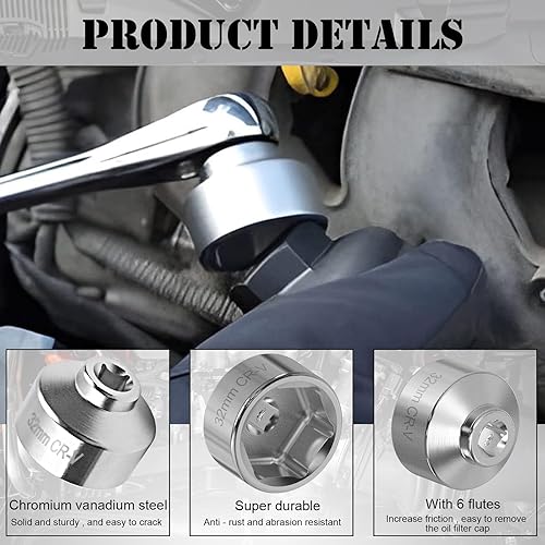Miniatura 5 de 1 llave de filtro de aceite de acero de 6 puntos de 1.260 in, herramienta de extracción de filtro de aceite de 38 pulgadas, llave de enchufe de