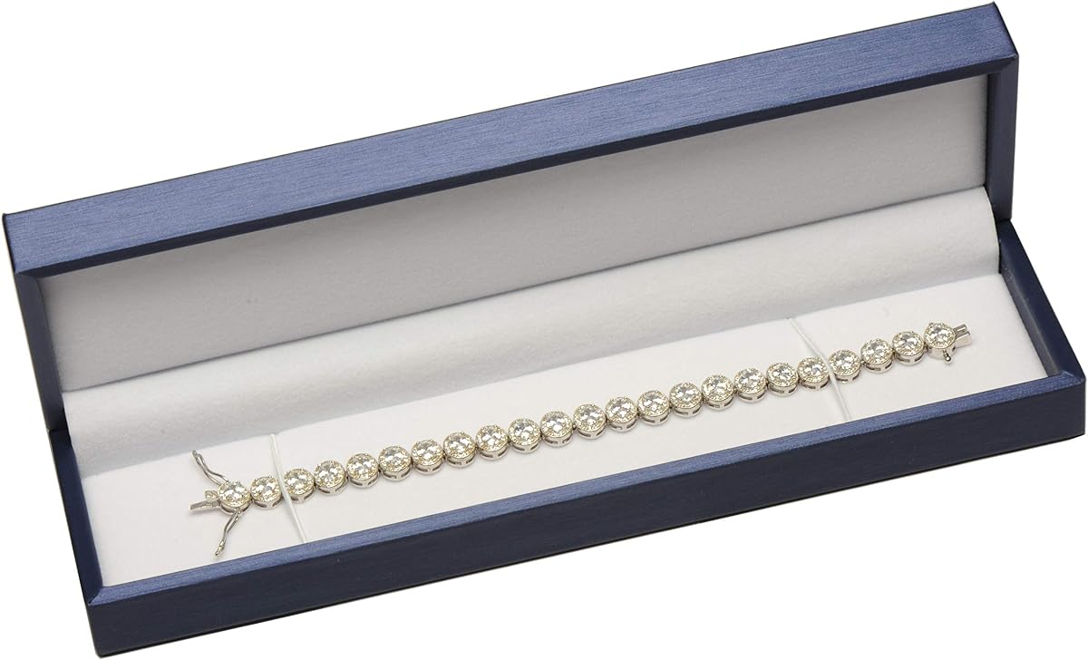 Pulsera azul collar cadena caja regalo lujo suave tacto PU cuero material pulsera larga exhibición caja de almacenamiento tamaño 8.75〞(W)*2.28〞(D)*1.45〞(H)