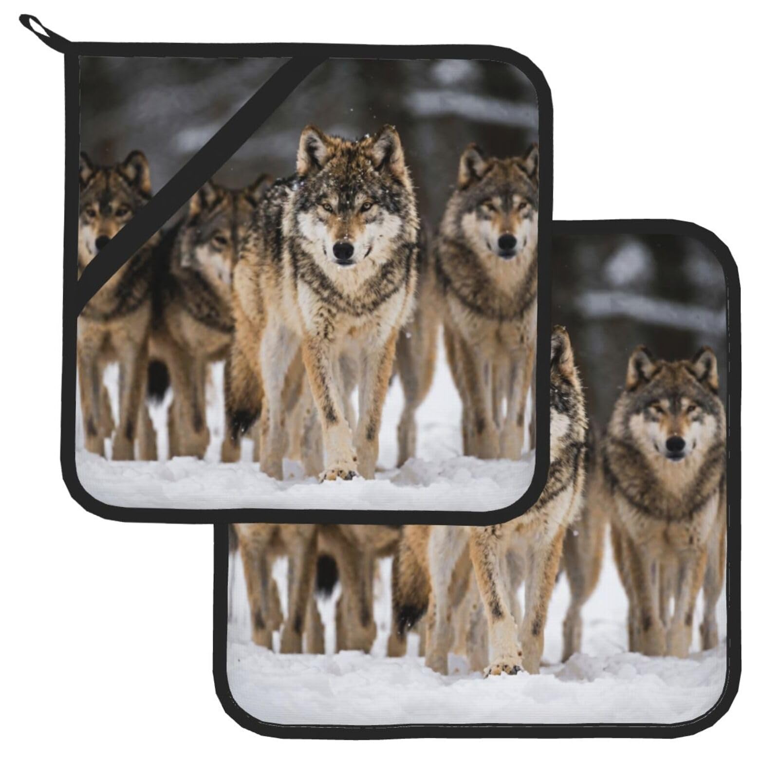 Pot Holder Set of 2 Heat Resistant Potholders pack of wolves Pot Holders Non Slip Kitchen Trivets Cooking Hot Potholder Washable Oven Mitts Oven Hot Pads for Kitchen Baking BBQ