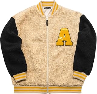 【slow&easy】秋冬 シープボア ワッペン スタジャン スタジアム BIG ジャケット ブルゾン アウター 伸縮 メンズ ボアアウター(722801)