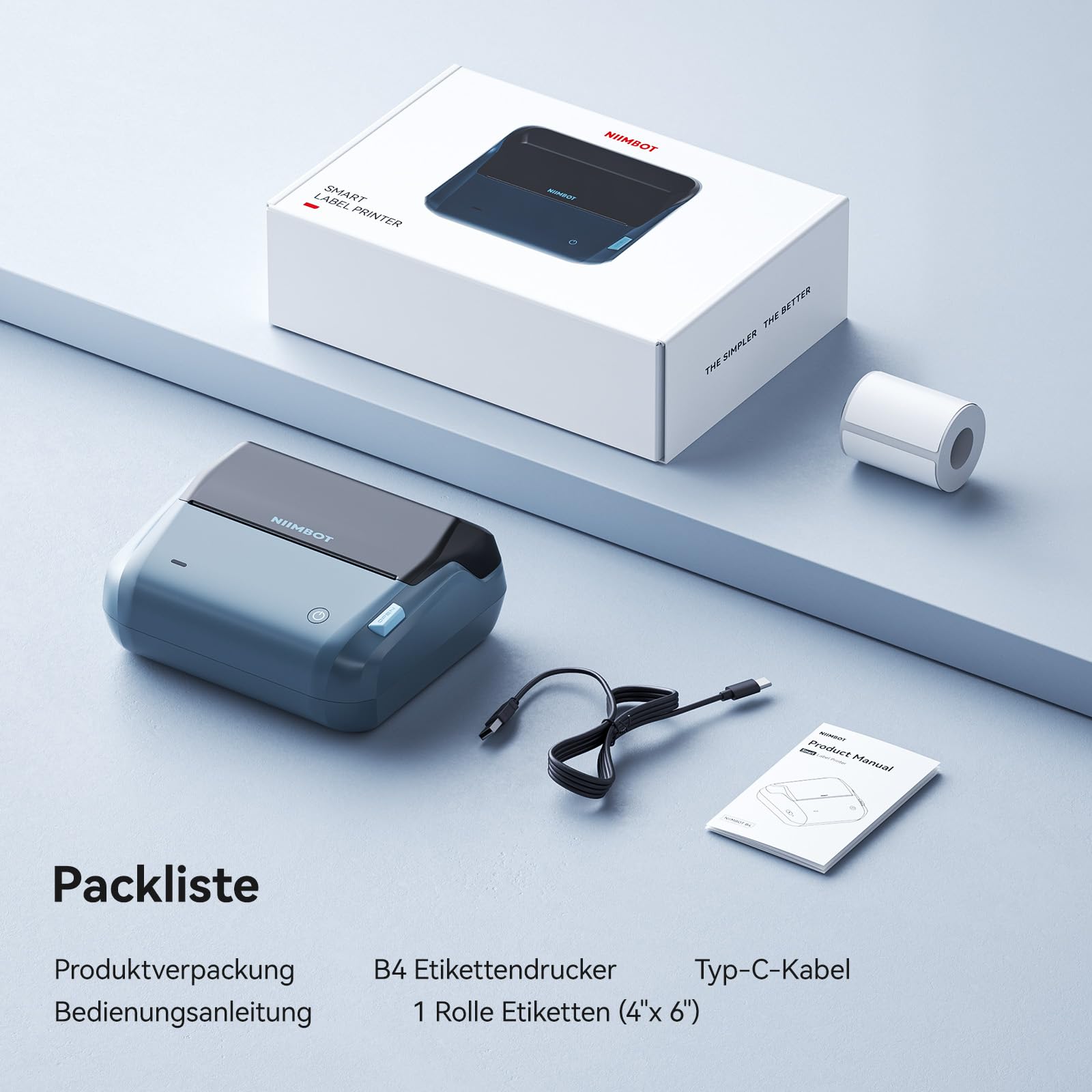 NIIMBOT DHL Etikettendrucker, 4x6 Versandetiketten Drucker B4 Label Printer, Beschriftungsgerät Selbstklebend Tragbar Etikettiergerät für Barcode, Amazon, Etsy, Shopify, DPD, GLS, UPS, DHL, FedEx