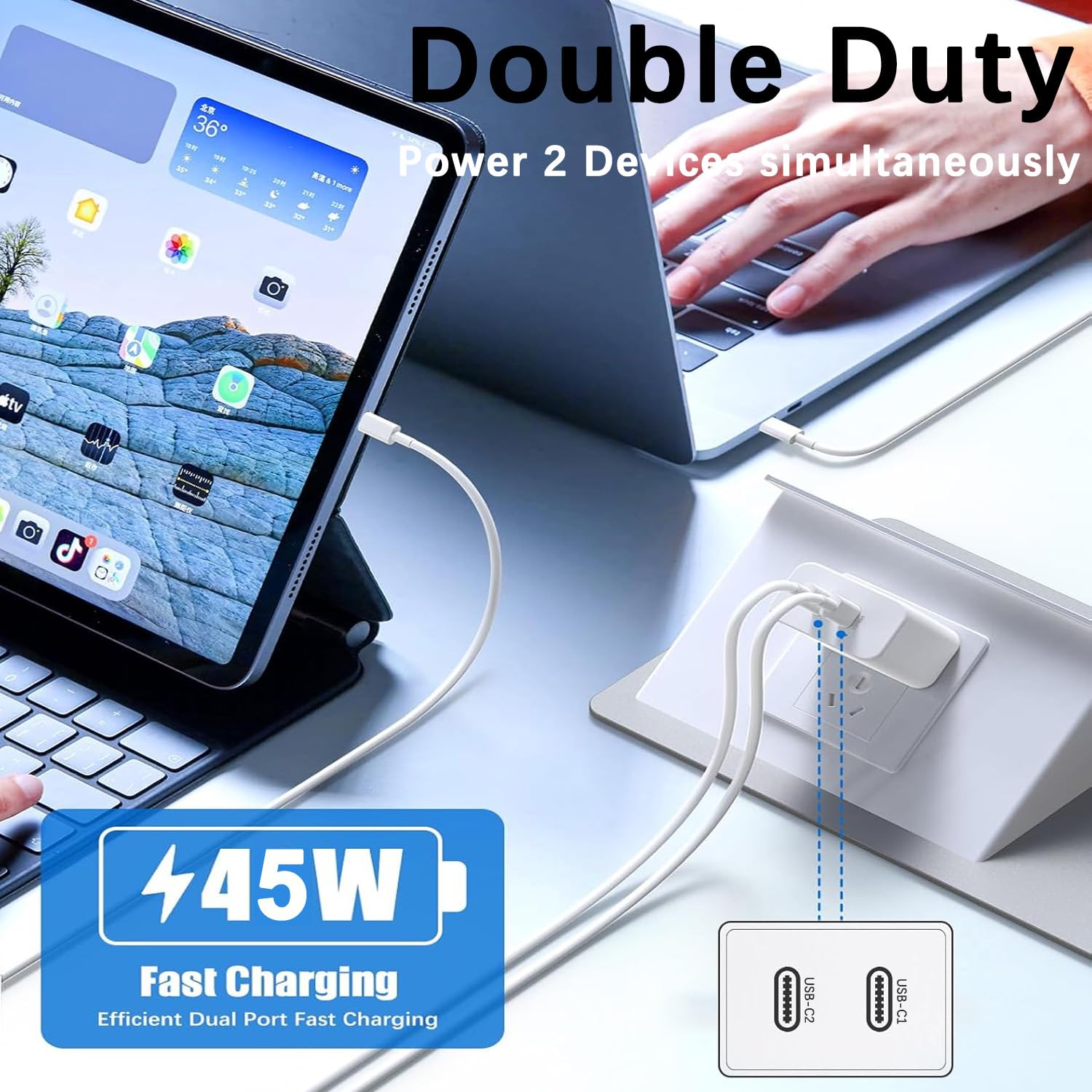 iPhone 17 16 Pro Max Charger Fast Charging,[2-Pack] 45W Dual Port USB C Fast Charger Block PD Quick Adapter 3.0 for iPhone 17e/17 Air/Pro/Pro Max/16 Plus/15/14/13/12/11/Xs Max/XR,iPad Pro/Mini/Air