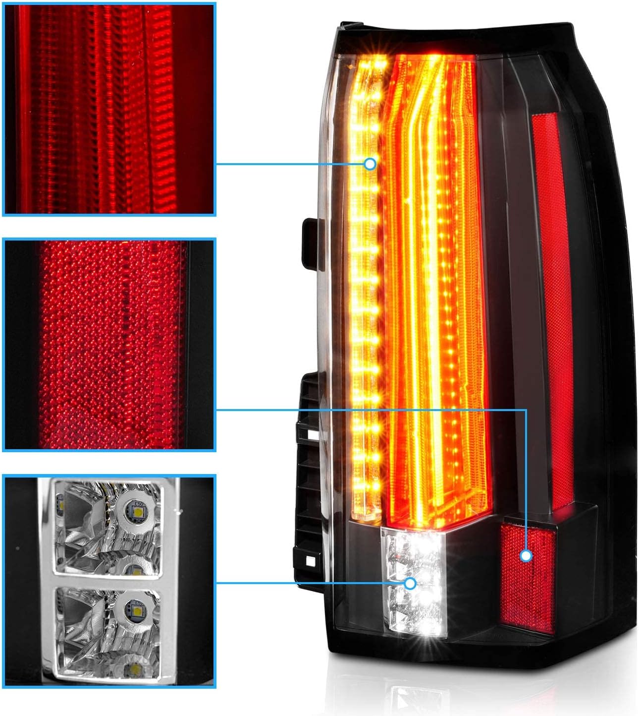 AmeriLite Black Intense LED Parking Light Bar LED Brake and Reverse Tail Lights For 2015-2020 GMC Yukon YukonXL SUV