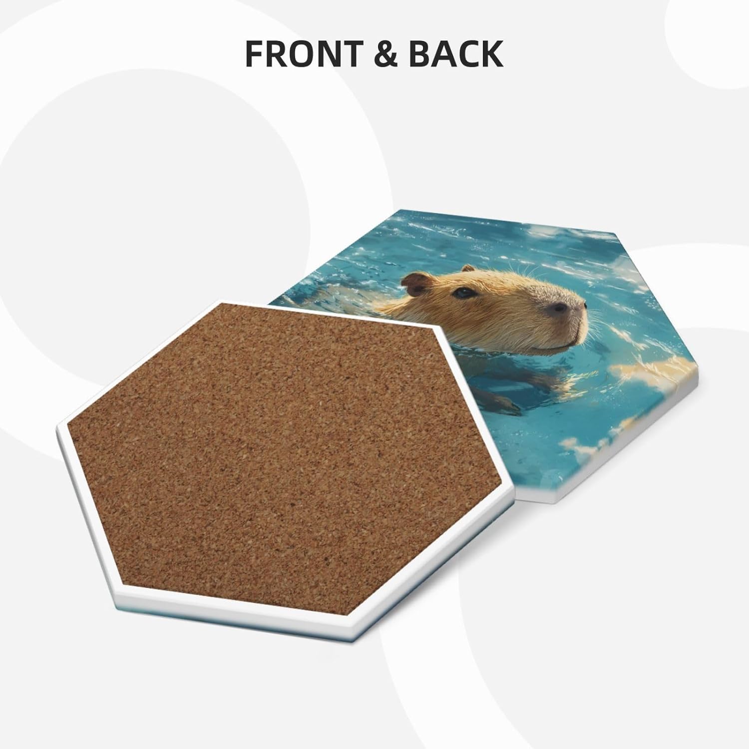 (Capybara) Ceramic Coasters Set of 6 with Holder Non-Slip Hexagon Coffee Coasters for for Cup Mug Drink Patio Coffee Table Decor, Christmas Coasters Home Bar Supplies