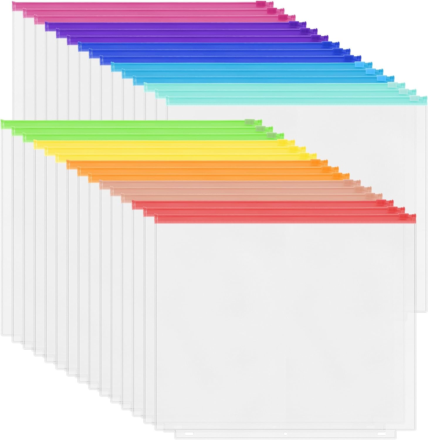 Antner レターサイズバインダーポケット30個 3リングバインダー用、10色アソートカラージッパーポーチ 防水 PVCドキュメン