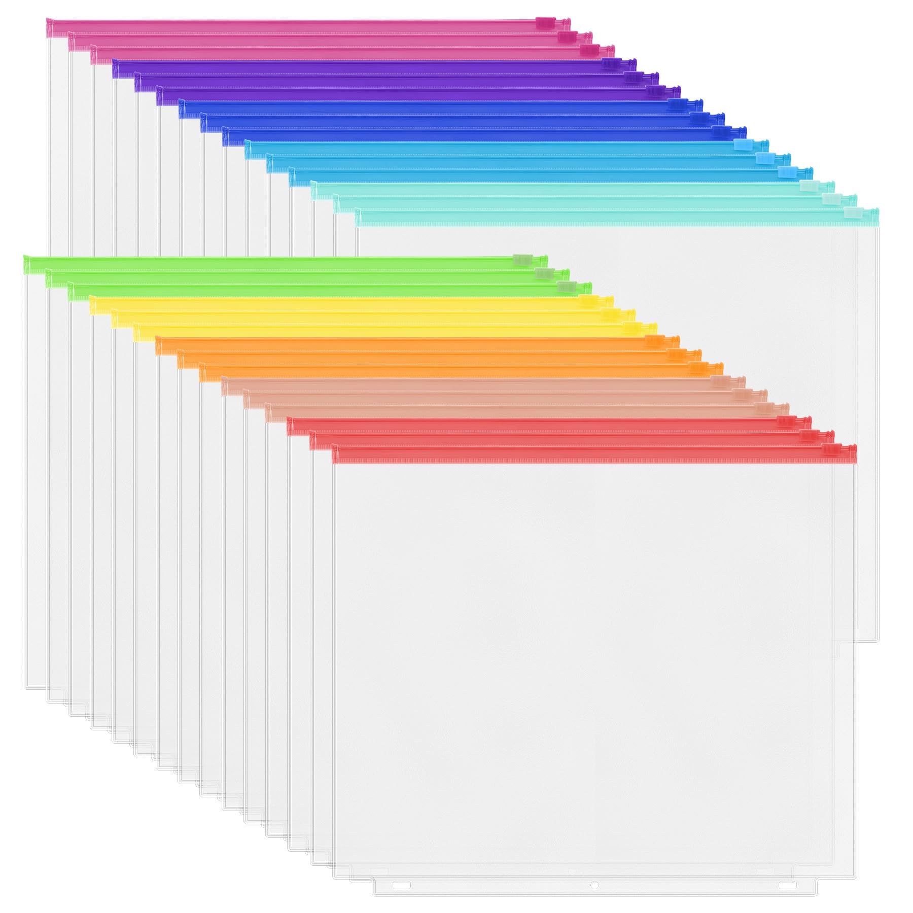 Antner 30PCS Letter Size Binder Pockets for 3 Ring Binder, 10 Assorted Colors Zipper Pouches Waterproof PVC Document Organizer File Folders 3-Hole Loose Leaf Insert Bags Page Sleeves Sheet Protectors