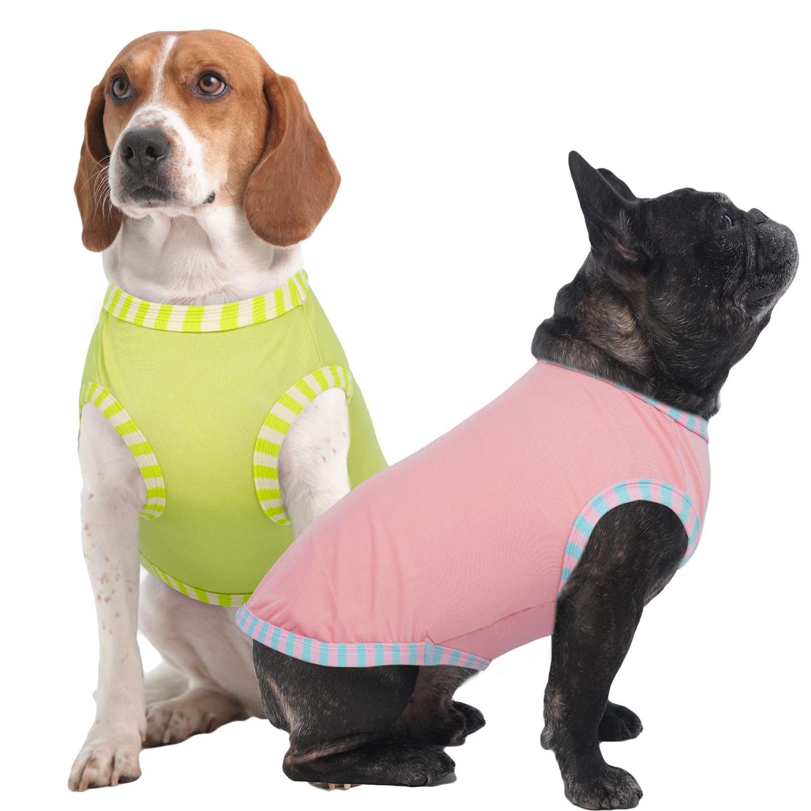 IECOii 2 Pack Sleeveless Dog Tees Shirt | Comfortable & Lightweight Fabric, Easy On/Off for Active Dogs, Pink+Green, L