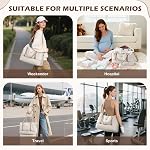Weekender Bags for Women, Carry On Travel Duffel Bag with Shoe Compartment & Toiletry Bag, 46L Overnight Bag Gym Hospital Bags for Labor and Delivery (Cream White)