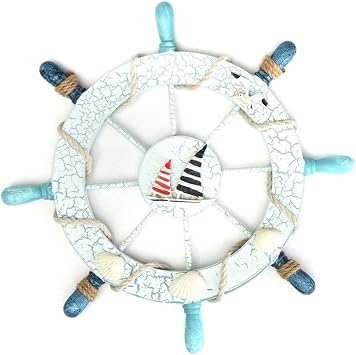 zhihui 11 Nautical Beach Wooden Rudder Boat Ship Helmsman Steering Wheel Home Restaurant Wall Decor #2