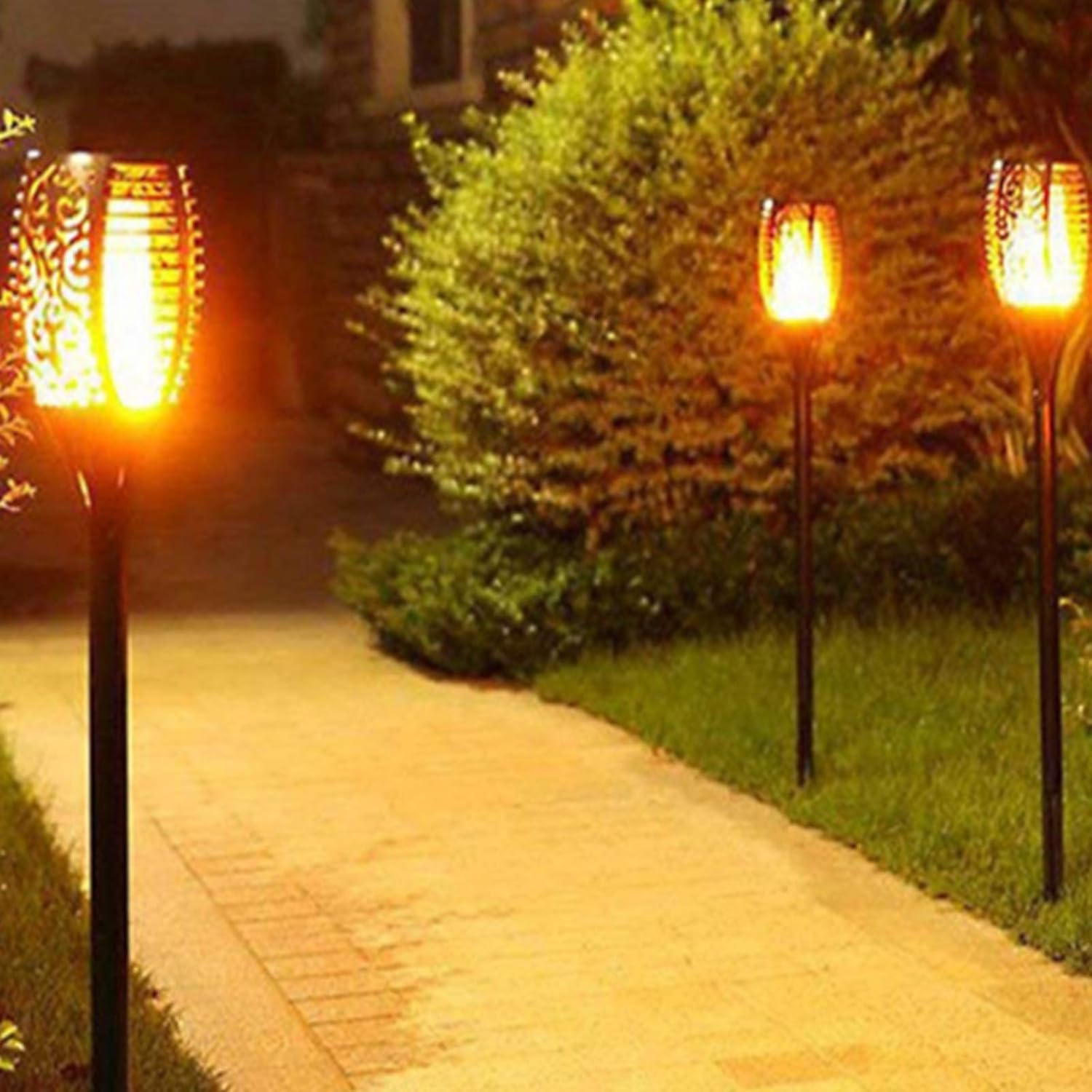 Solar Lights Landscape Decoration Lighting Dusk to Dawn Auto On/Off Security Solar Flame for Garden Patio Pathway (4PCS) Solar Torch Lights Waterproof 33 LED Dancing Flickering Flame