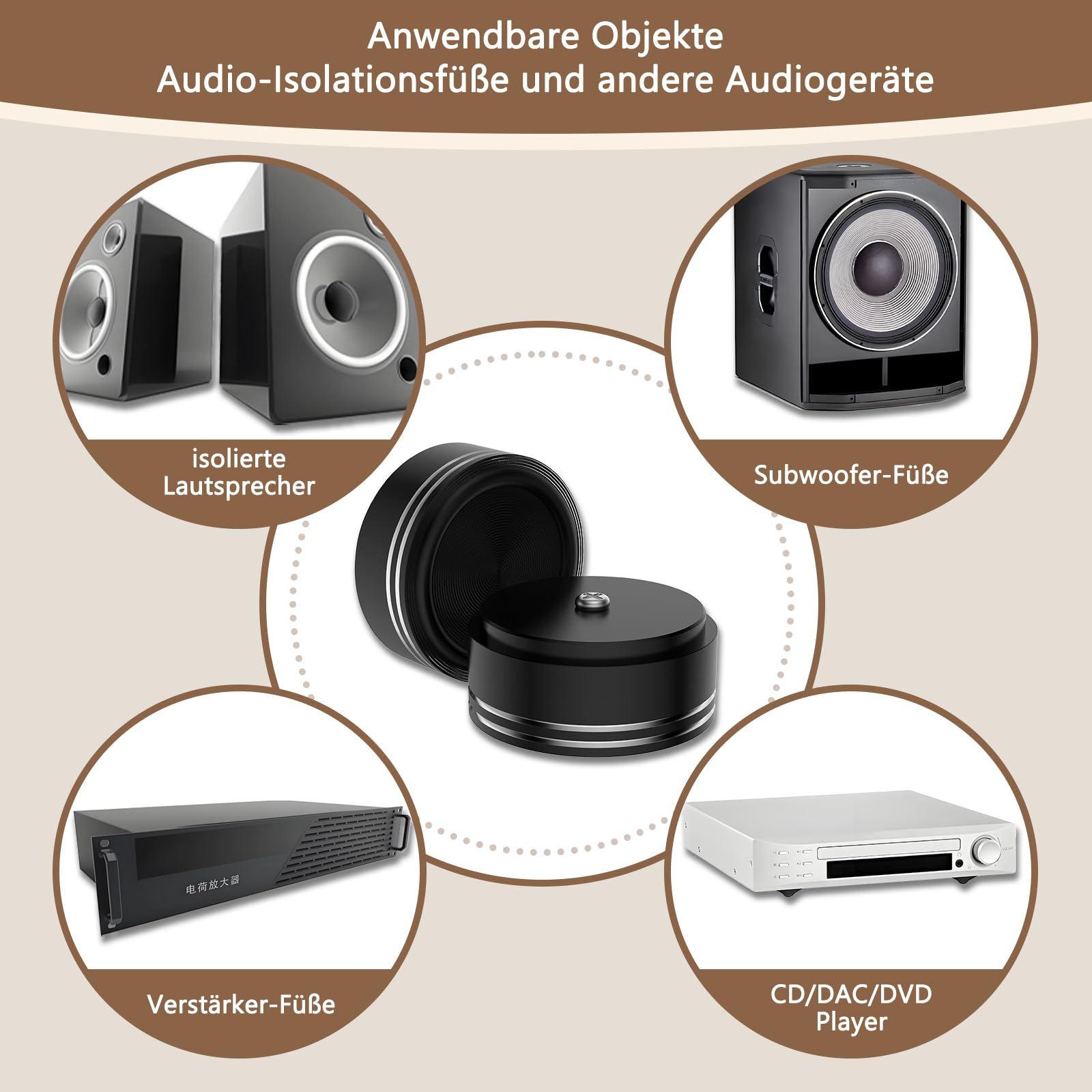 Antiscivolo Gomma Piedini Per Altoparlanti Tertullus Set 4 Pezzi - Ammortizzatori Vibrazioni, Argento Stativi Per Casse